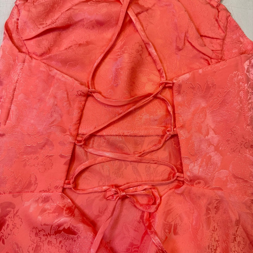 FOR LOVE & LEMONS Gabrielle Mini Dress Pink Satin Floral Rhinestone Strap XS - Picture 7 of 9